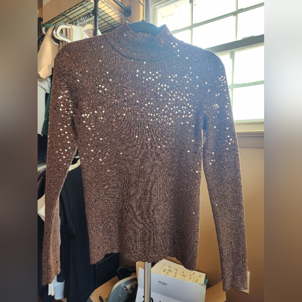 Sequin Embellished Brown Sweater Top